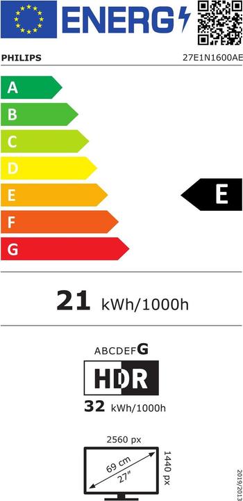 Etichetta energetica Philips 27E1N1600AE (2560 x 1440 pixel, 27")