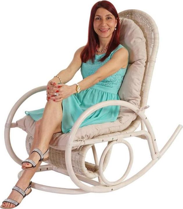Produktbild Swisshandel24 Schaukelstuhl, Schwingsessel Rattansessel, weiss - Auflage creme
