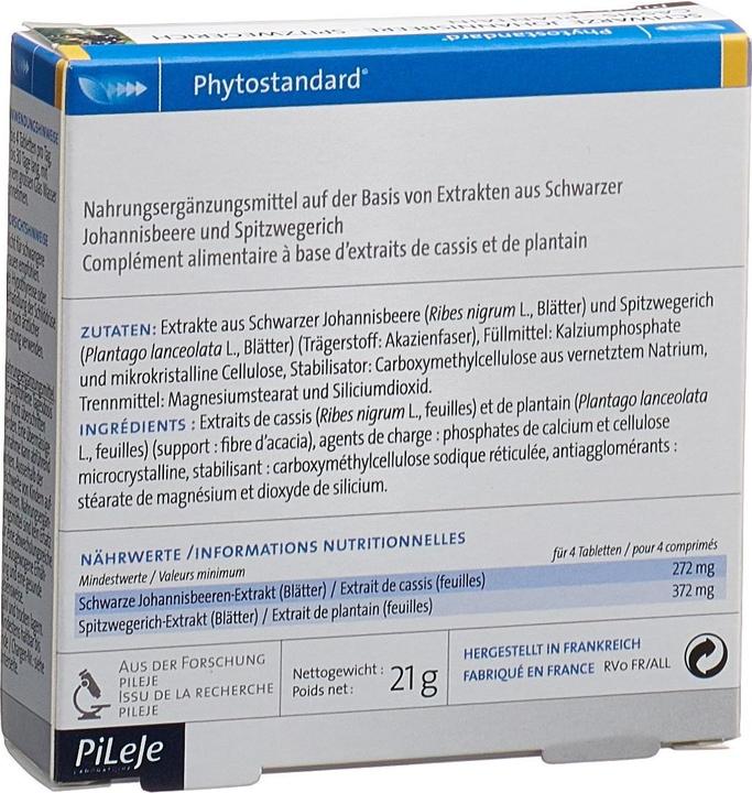 Nährwerte und Zutaten Phytostandarts Pileje  Schwarze Johannisbeere und Spitzwegerich (30 Stück, Tabletten, 36 g)