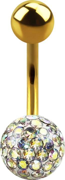 Immagine prodotto Star Piercing Banana placcata oro con sfera e sfera di cristallo multicolore con strato protettivo epossidico (senza ottone, Titanio G23)