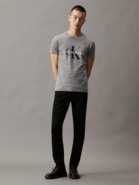 Actual product image Calvin Klein Jeans Jeans Mens T-shirt Short Sleeve Core Monologo Slim Fit, Grey (Mid Grey Heather), L (L)