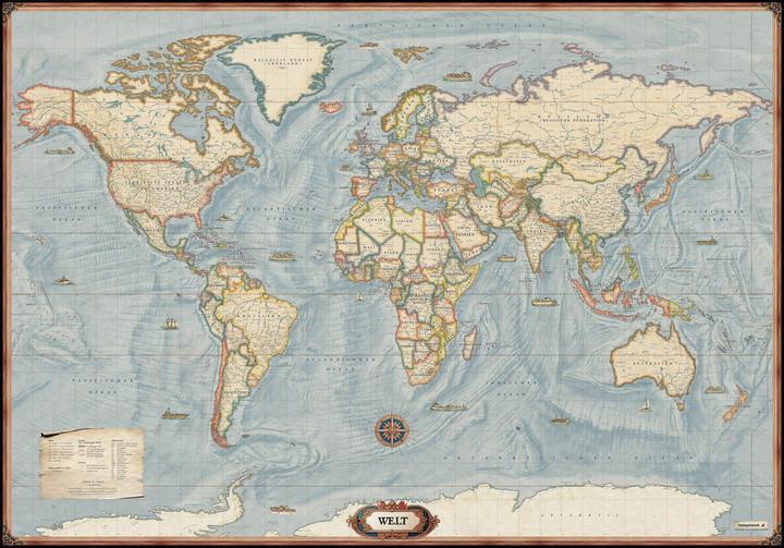 Image du produit Carte du monde : carte actualisée en style antique, 1:20 000 000, poster en métal, freytag & bern