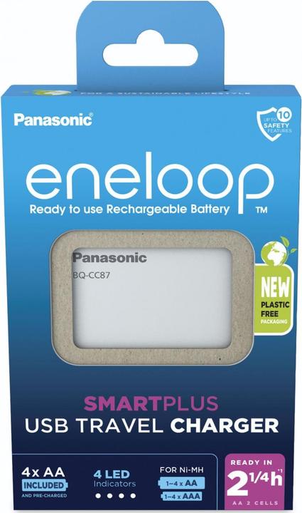 Produktbild Panasonic eneloop Smart Plus USB Travel Charger BQ-CC87 (4 Stk., AA, AAA, 2000 mAh, Ladegerät inkl. Akku)