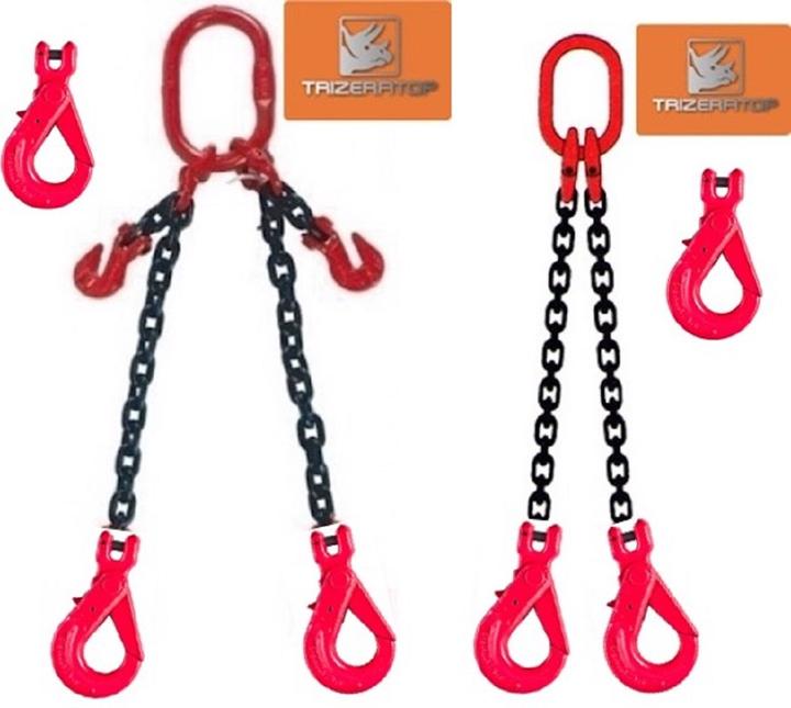 No Name Kettengehänge 2-Strang, 8 mm, WLL 2800 kg mit Sicherheitsgabelkopfhaken, mit Kettenkürzer 2 m