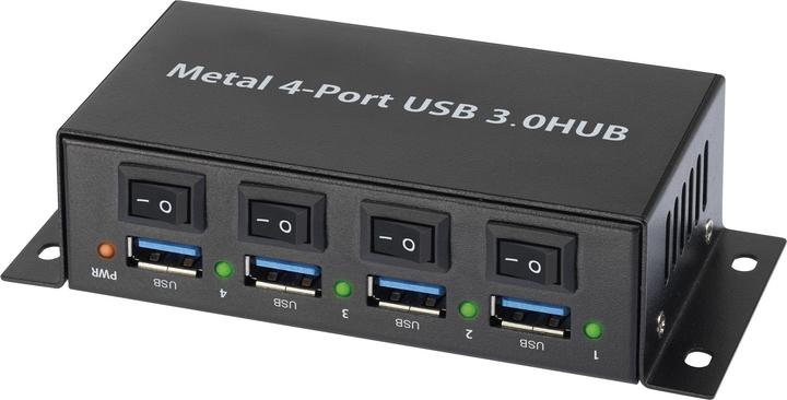 Actual product image Renkforce 4 Port USB 3 Hub Metal, switchable (USB-B, 4 Ports)