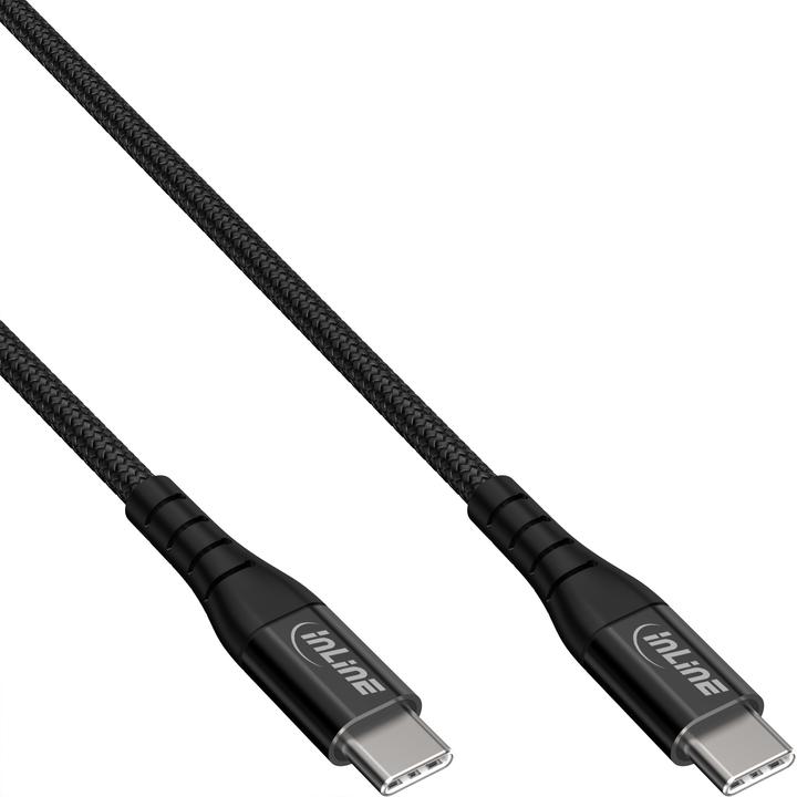 Immagine prodotto InLine Cavo USB 2.0, cavo di ricarica rapida USB-C plug/plug 100W, tessuto nero, 2m (2 m, USB 2.0)