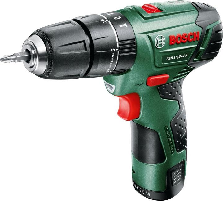 Bosch Home & Garden PSB 10.8 LI-2, 2 piles (Fonctionnement sur batterie)