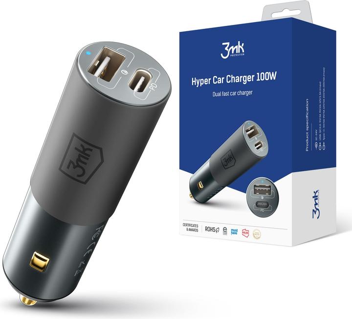 Actual product image 3MK Hyper Car Charger 100W / DC12-24 / USB-C+USB-A