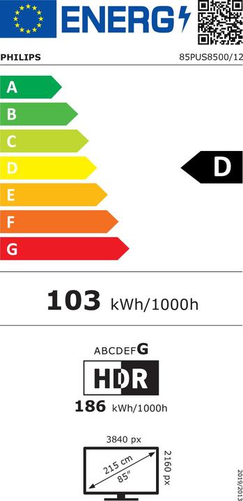 Energy Label Philips 85PUS8500/12 (85", PUS8500, LED, 4K, 2025)