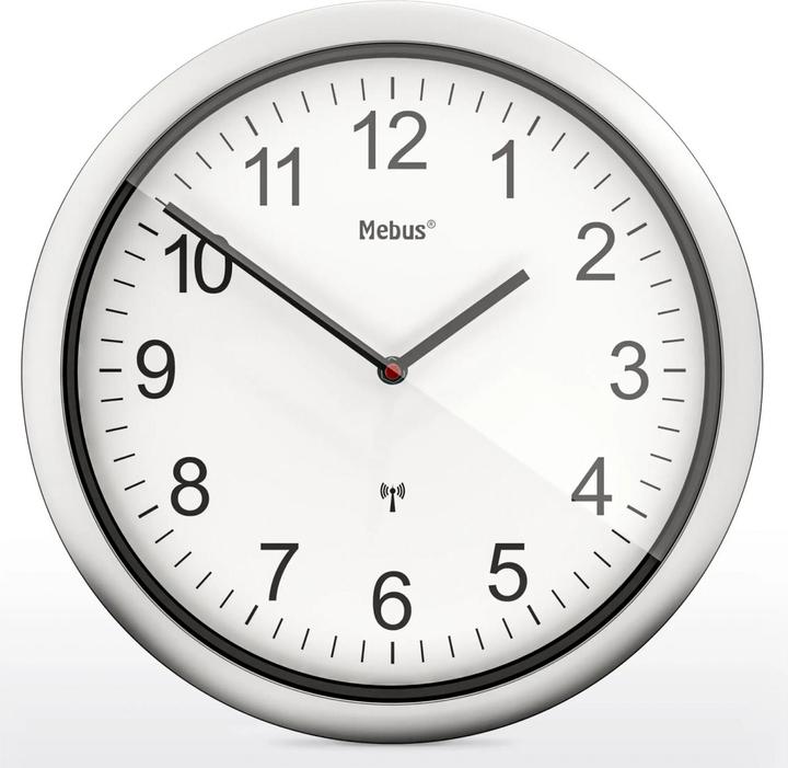 Mebus 19809 Radio-controlled wall clock white/silver (25 cm)