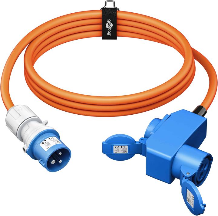 Produktbild Goobay CEE-Adapterleitung, CEE-Stecker auf 90° CEE-Kupplung und Schutzkontakt-Kupplung, 1,5 m (1.50 m, CEE)