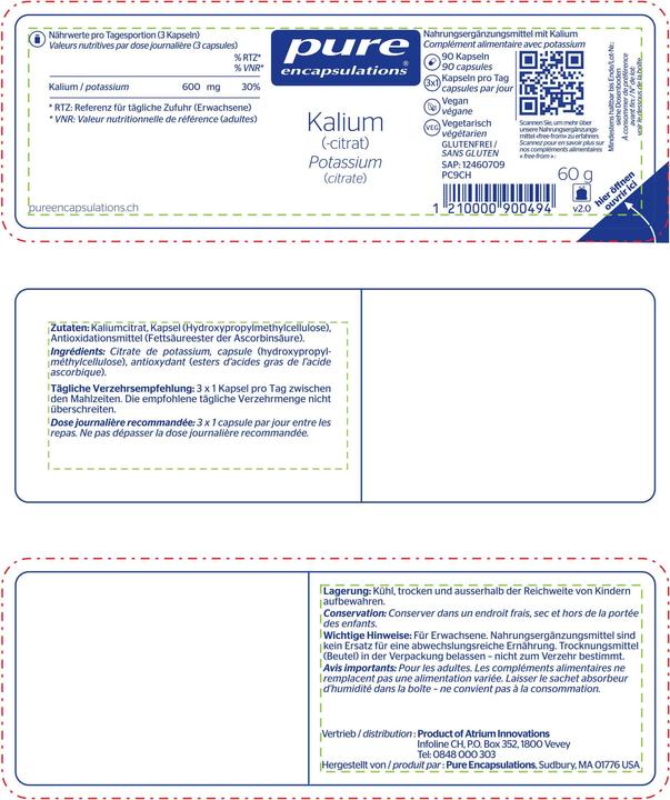 Nutritional values and ingredients Pure encapsulations potassium (90 Piece, Capsules, 84 g)