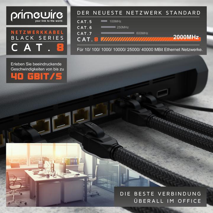 Produktbild Primewire Netzwerkkabel CAT.8, RJ-45, Ethernet, Patchkabel CAT 8, Gigabit Ethernet 40 Gbit/s S/FTP LAN Kabe (S/FTP, CAT8.1, 10 m)