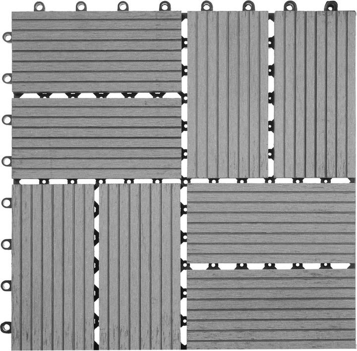 Produktbild Swisshandel24 WPC Bodenfliese Rhone, Holzoptik Balkon/Terrasse, 11x je 30x30cm = 1qm Premium, grau Vierecke (11 x, 30 x 30 cm)