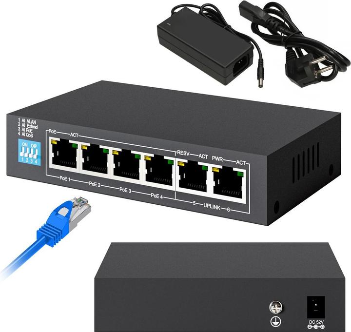 Image du produit Extralink EX.14831 commutateur réseau Unmanaged L2 Fast Ethernet (10/100) Power over Ethernet (PoE) (6 Ports)