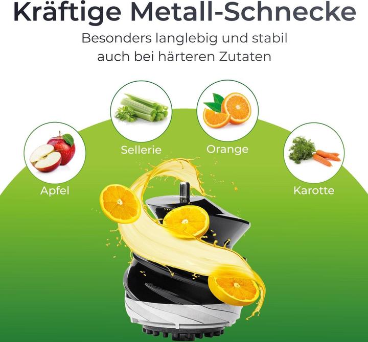 Actual product image KLAMER Slow Juicer Gemüse und Obst, Entsafter mit Rückwärtsgang, elektrische Fruchtpresse