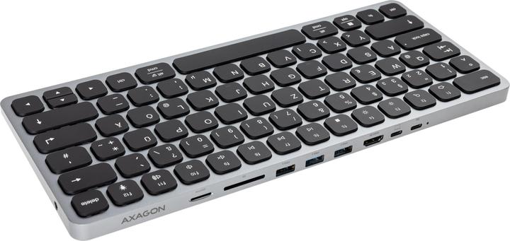 Actual product image Axagon HMC-KB keyboard USB-C 5Gbps with HUB, microSD/SD, 3x USB-A, HDMI 4K/60Hz, PD 100W, Audio, DE (DE, Cable)