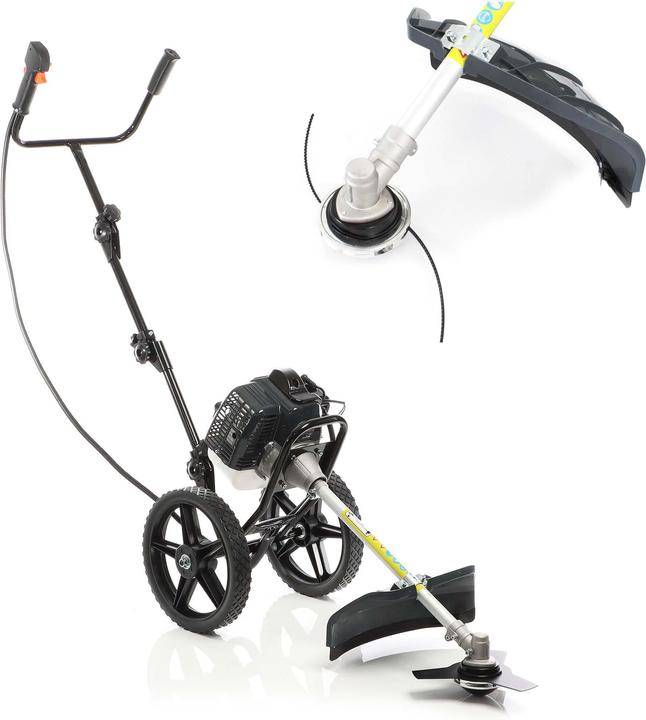Produktbild Wiltec 2in1 Benzin Motorsense 1,9kW Räder Freischneider Rasentrimmer Gartengerät (Metallschneideblatt, Trimmfaden)