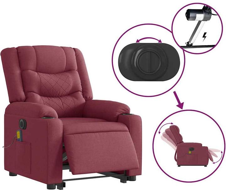 Produktbild VidaXL Elektrischer Massagesessel mit Aufstehhilfe Weinrot Stoff