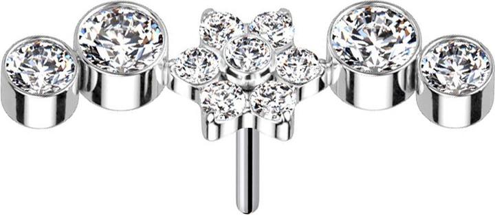 Produktbild Star Piercing Threadless silber Blume Kristalle silber vier Kristalle (Titan G23, ohne Messing)