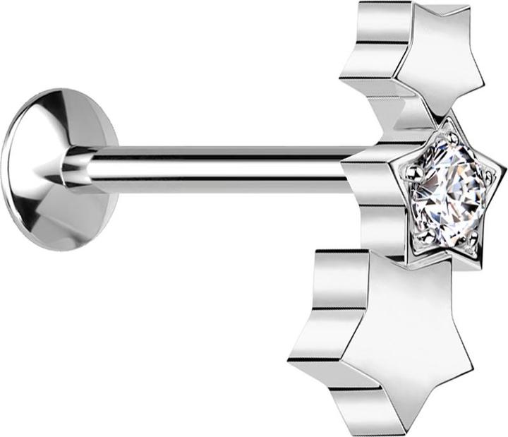 Actual product image Star Piercing Micro Threadless UFO Labret silber drei Sterne silber Kristall silber (without brass, Surgical steel 316L)