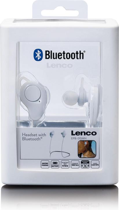 Produktbild Lenco EPB-015 im Ohr Binaural Bluetooth Weiss Mobiles Headset (180 h, Kabellos)
