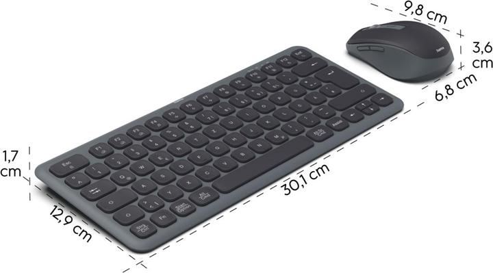 Actual product image Hama Multi-device keyboard and mouse set WKM-500 wireless small SW QWERTZ EN (DE, Wireless)