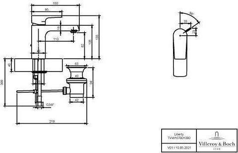 Produktbild Villeroy & Boch V&B Einhand-Waschtischbatterie LIBERTY rund 43x150x135mm chrom