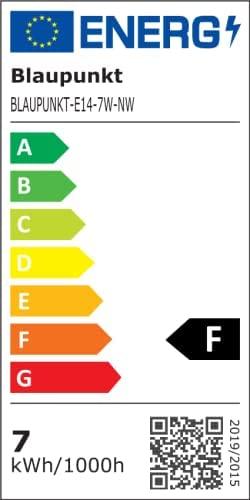 Energie-Label Blaupunkt LED E14 Glühbirne - Kerze - 7W - Naturweiss 4000K - Led Lampen - Einzeln (E14, 7 W, 680 lm, 1 x, F)