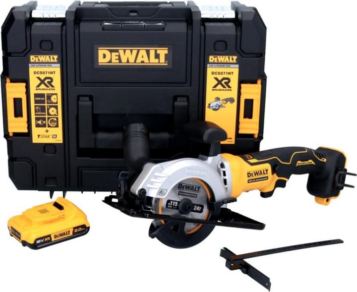 Actual product image DeWalt DCS 571 Battery hand-held circular saw 18 V 115 mm Brushless+ 1x battery 2.0 Ah + TSTAK - without
