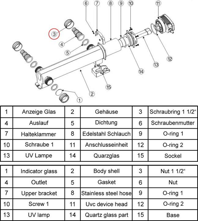 Immagine prodotto SunSun CUV-336 Ricambio chiarificatore per laghetti Anello a vite chiarificatore per acqua UVC