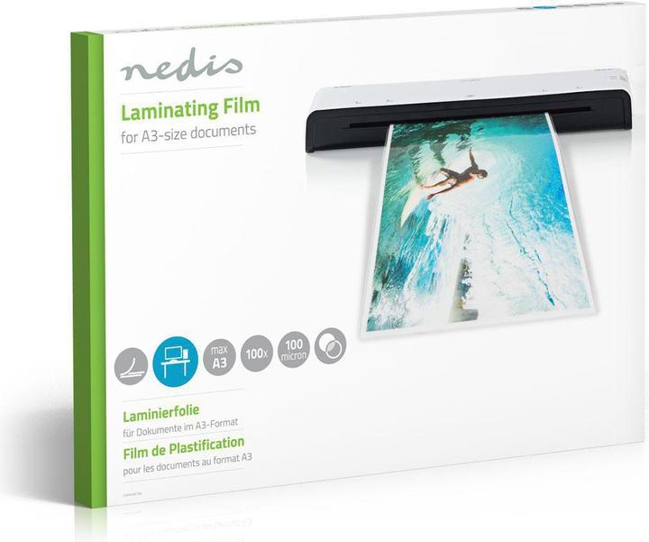 Actual product image Nedis Laminating film - size A3 - DIN-A3 film format - 100 microns film thickness - 100 pieces - Tran (A3, 100 Piece, 100 µm)