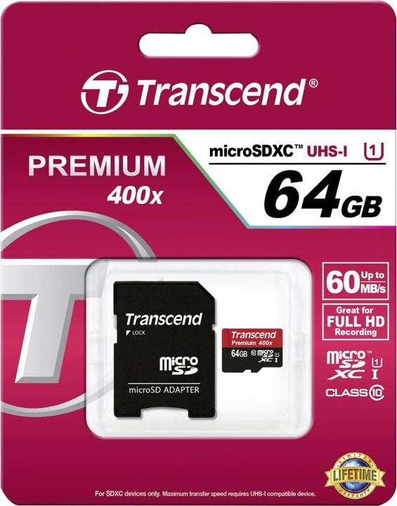Produktbild Transcend microSDXC Premium 400x UHS-I (64 GB, microSDXC, U1, UHS-I)