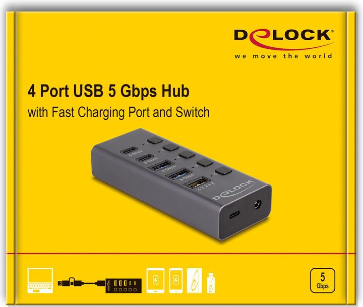 Actual product image Delock USB 5 Gbps Hub mit 2 x USB Typ-A und 2 x USB Type-C B (USB-A, USB-C, 5 Ports)