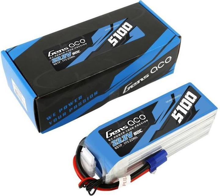 Actual product image Gens Ace Lipo Pack 5100mAh 22.2V 80C 6S1P(EC5) (22.20 V, 5100 mAh)