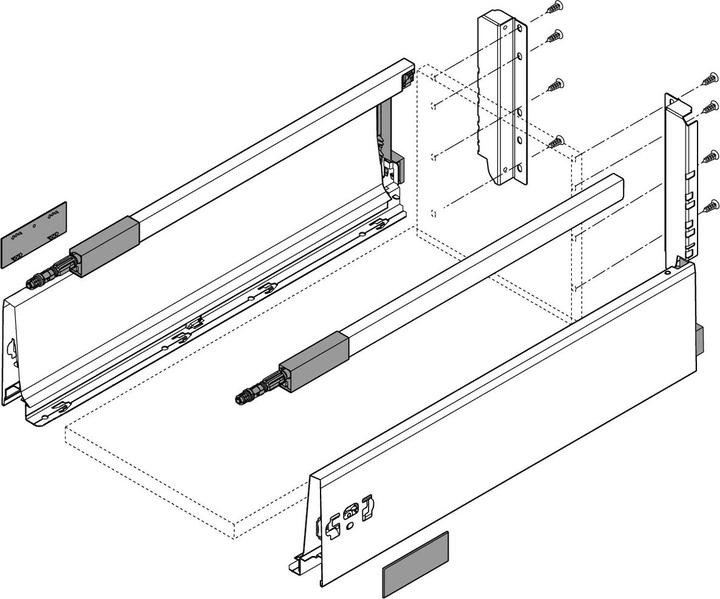Actual product image Blum Complete front drawer set TANDEMBOX M / D with railing, silkw