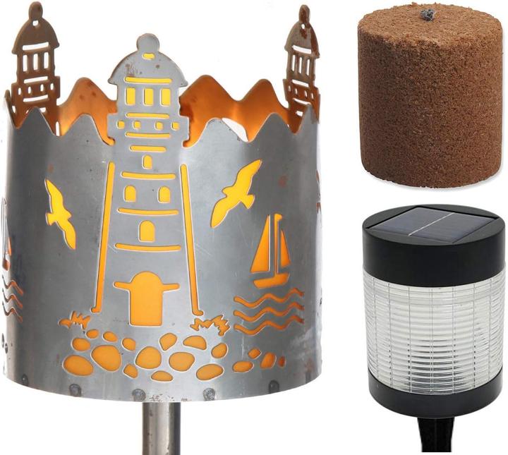 Image du produit Novaliv Gartenfackel Leuchtturm Feuerschale Metall mit Stiel Brennmittel Solarlampe LED