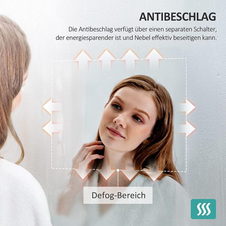 Produktbild Emke Badezimmerspiegel mit Beleuchtung 80*60cm,Beschlagfrei, 3000K/6500K,Tast Schalter