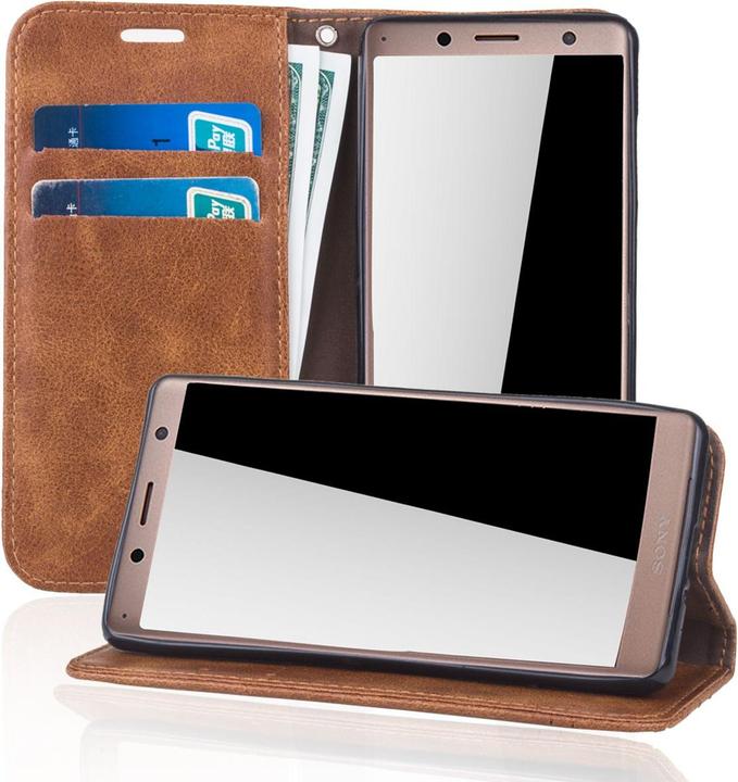 Produktbild König Design Sony Xperia XZ2 Compact Handy Hülle Schutz Tasche Case Flip Cover Wallet Braun (Sony Xperia XZ2 Compact)