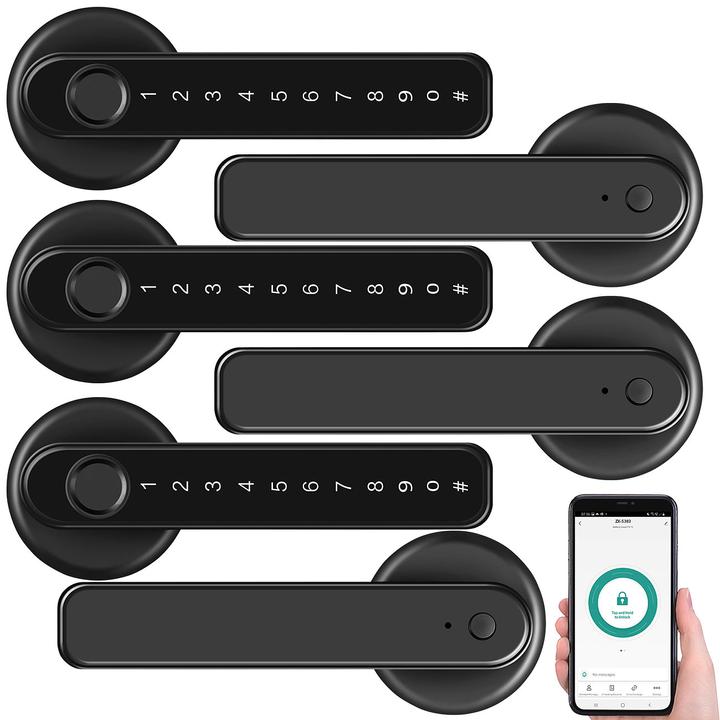 Produktbild VisorTech Türbeschläge mit Fingerabdruck-Scanner, PIN & App, 3er Set (Türgarnitur)