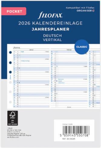 Nutritional values and ingredients Filofax PO ANNUAL PLAN 2026 GERMAN (German)
