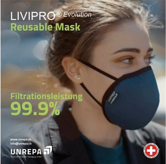 Produktbild Unrepa Community Stoffmaske LIVIPRO Evolution Gr. S, Schwarz (Schutzklasse II, 1 x)