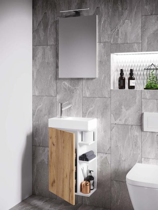 Actual product image VCM 3-piece Bathroom Furniture Set Guest WC Guest Bathroom Washbasin Small Narrow Lumia Mirror