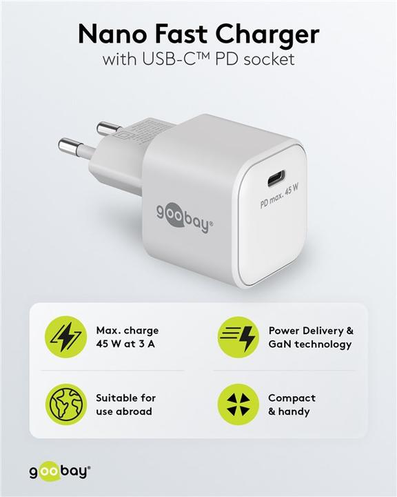 Image du produit Goobay Chargeur Rapide USB-C Nano avec technologie GaN (45 W)