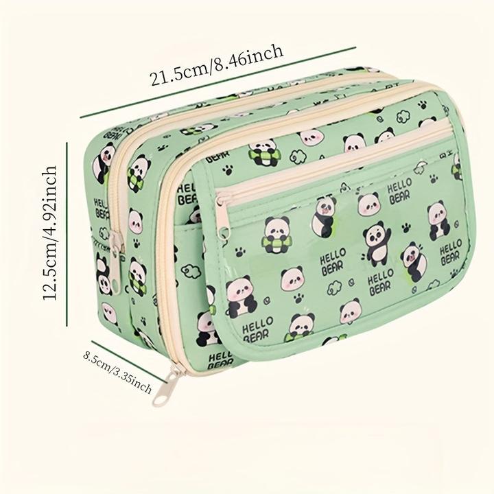 Immagine prodotto Only-Bags.Store Geräumiges Federmäppchen mit Panda-Motiv - strapazierfähiges Oxford-Gewebe, mehrlagiger Organizer