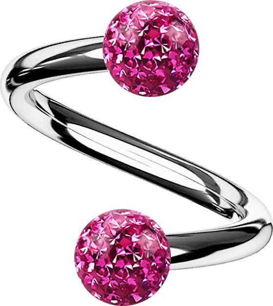 Star Piercing Micro Spirale silber mit zwei Kristallkugeln pink Epoxy Schutzschicht (ohne Messing, Titan G23)