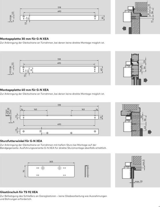 Image du produit Dormakaba Sabot pour portes en verre pour TS 92 XEA (Porte vitrée, Intérieur)