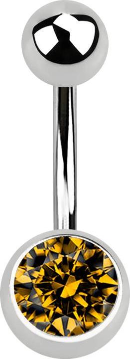 Produktbild Star Piercing Banane silber mit Kugel und Kugel Kristall gelb (ohne Messing, Chirurgenstahl 316L)
