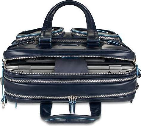 Actual product image Piquadro Blue Square - Leather laptop bag with iPad/iPad®Air compartment