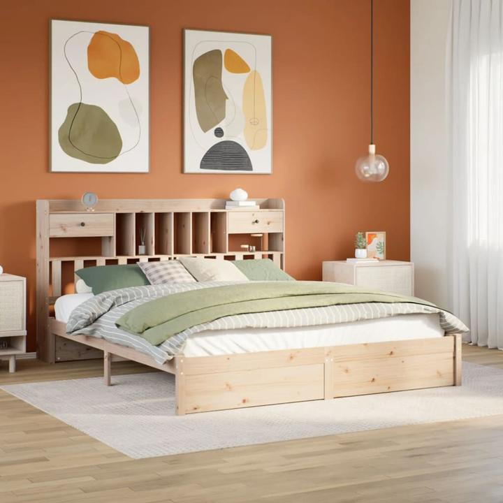 Actual product image VidaXL Solid wood bed Wooden bed Bed double bed with shelf without mattress 200x200cm (200 x 200 cm)